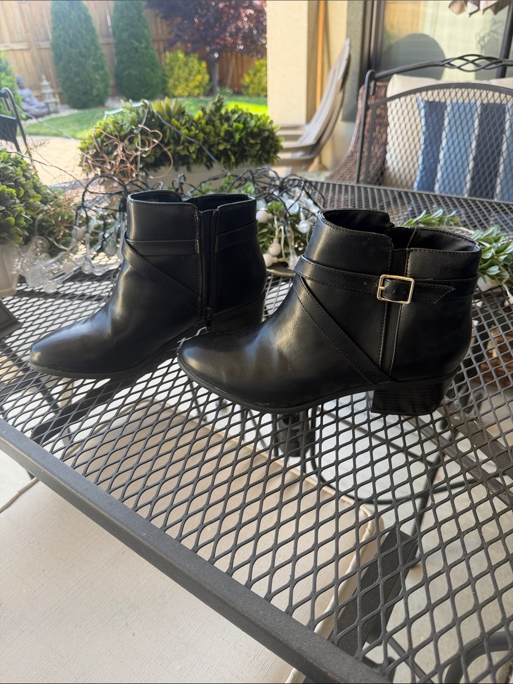 Kendra Scott Black Leather Ankle Booties with Side Buckle